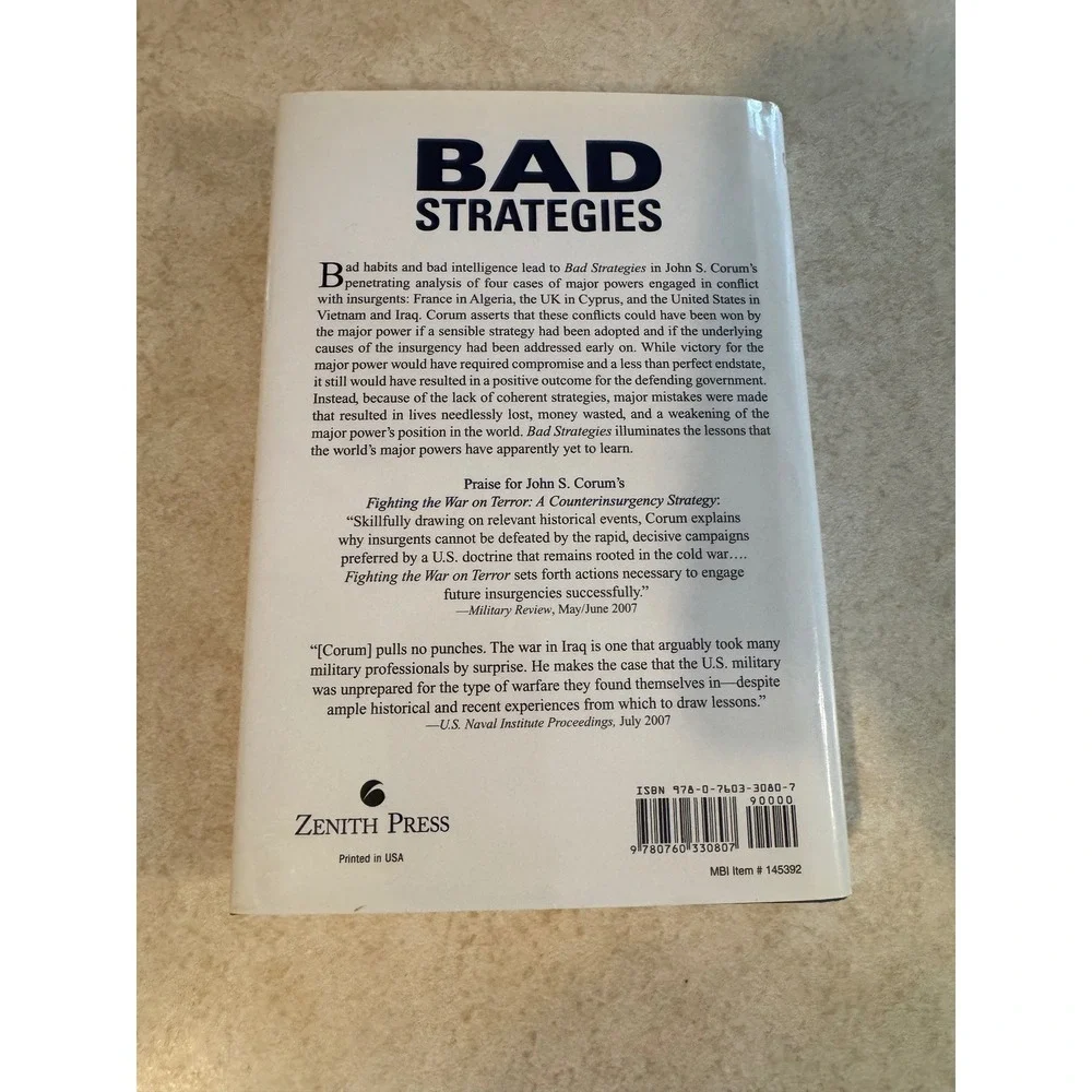 Bad Strategies James S Corum Counterinsurgency Military History Hardcover Book